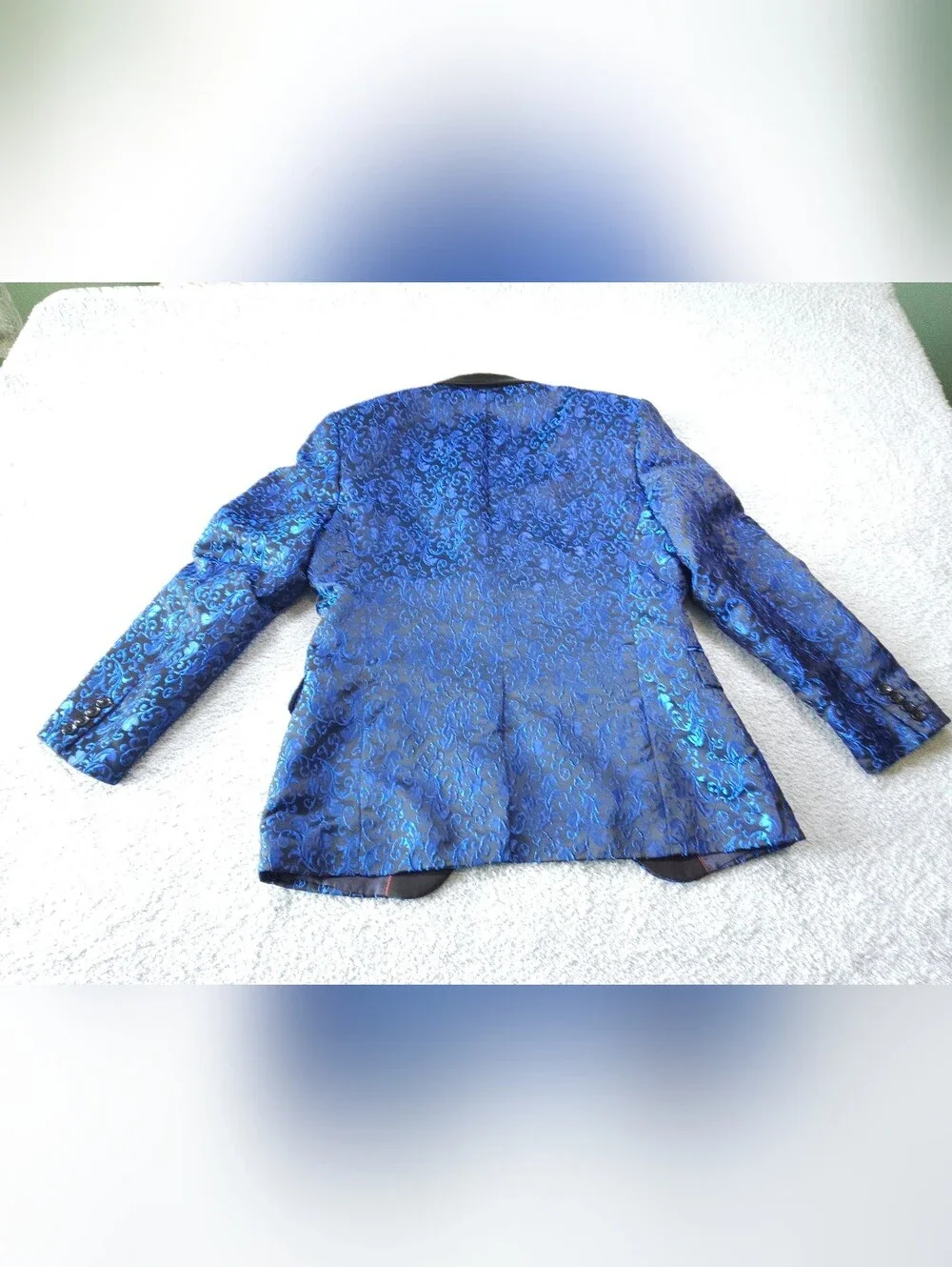Royal Blue Floral Jacquard Tuxedo Jacket with Black Satin Lapel